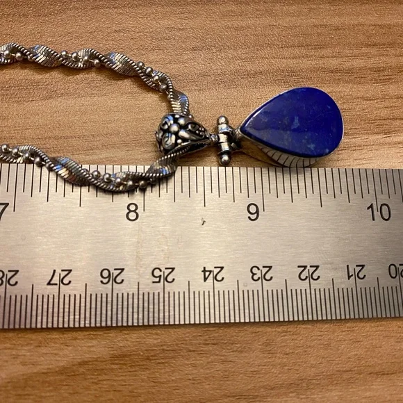 Beautiful Sarah Coventry 925 silver lapis lazuli pendant on an Italy twist chain - Picture 9 of 14
